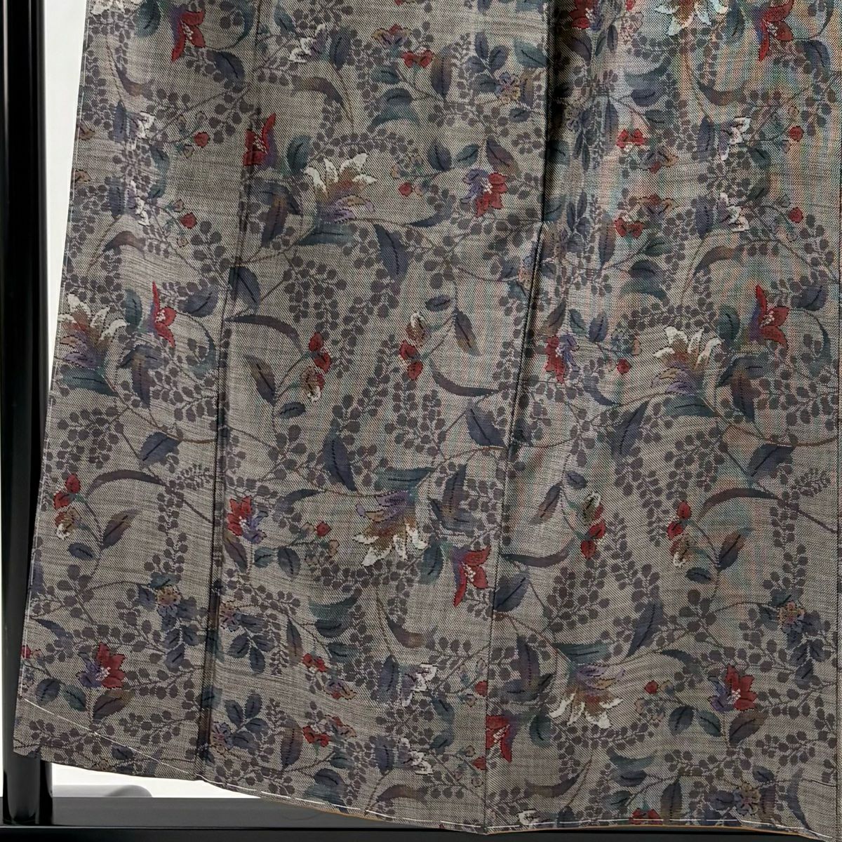 【美品】 紬織 身長156.5cm 袖長63cm S 雙層 花唐草紋 灰茶 純蠶絲 秀品級