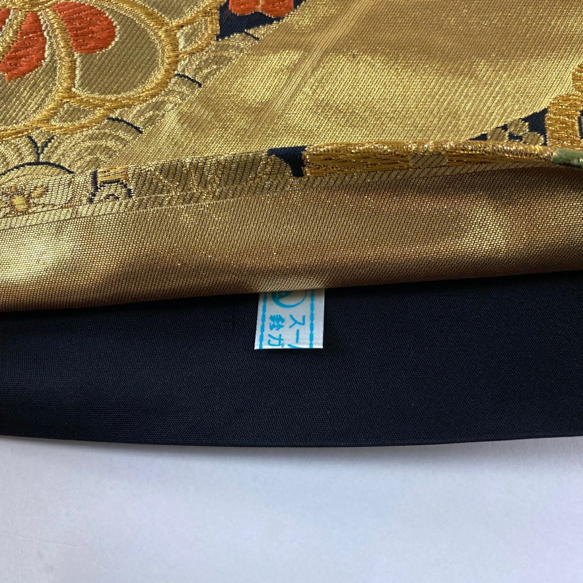 【美品】 袋帶 秀品級 鈴乃屋 草花紋紋 蝶 金銀彩 金金箔 黑 六通 純蠶絲