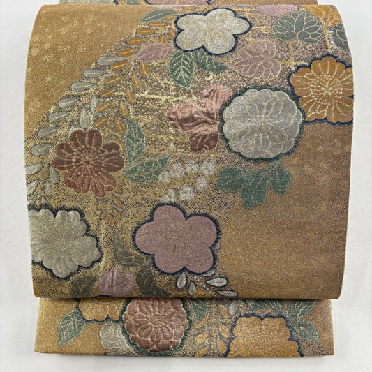 袋帶 秀品級 草花紋 金銀彩 金金箔 金 六通 純蠶絲