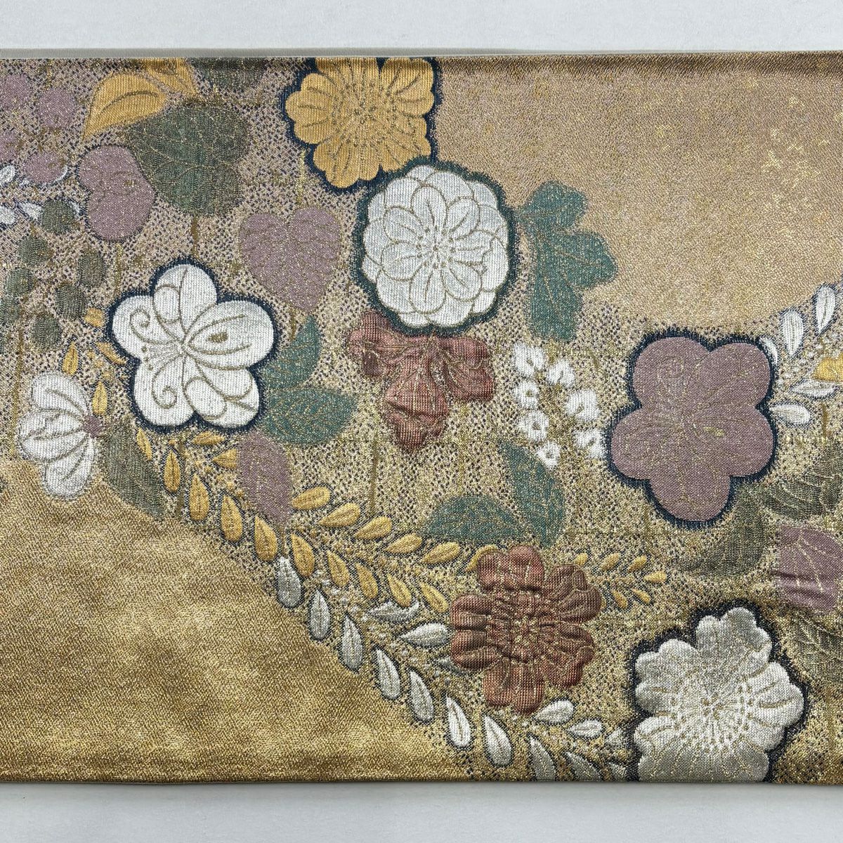 袋帶 秀品級 草花紋 金銀彩 金金箔 金 六通 純蠶絲