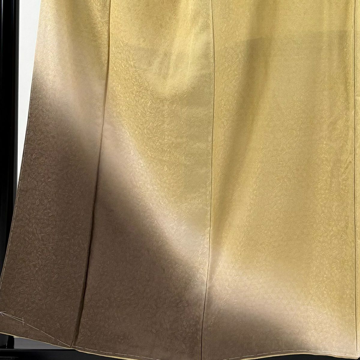 【美品】 付下 身長156cm 袖長63.5cm S 雙層 地紋 染分 ぼかし 芥末色 純蠶絲 秀品級
