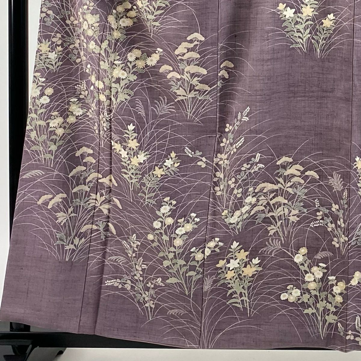 訪問服 身長160cm 袖長65cm M 雙層 秋草 紬織織 刺繡 紫 純蠶絲 秀品級 一つ紋
