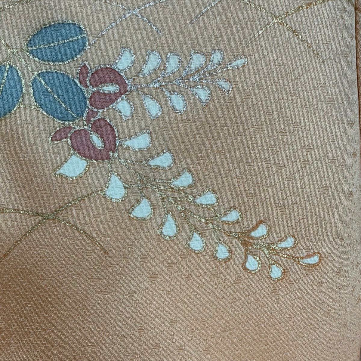 訪問服 身長157.5cm 袖長64cm M 雙層 扇子面 秋草 金銀彩 染分 橙色 純蠶絲 秀品級
