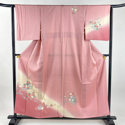 付下 身長156.5cm 袖長64cm M 雙層 貝桶 菊花 漸層 粉紅 純蠶絲 優品級