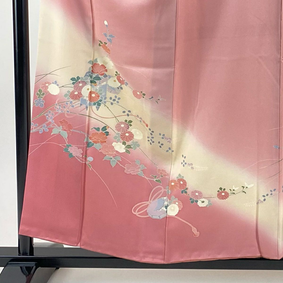付下 身長156.5cm 袖長64cm M 雙層 貝桶 菊花 漸層 粉紅 純蠶絲 優品級