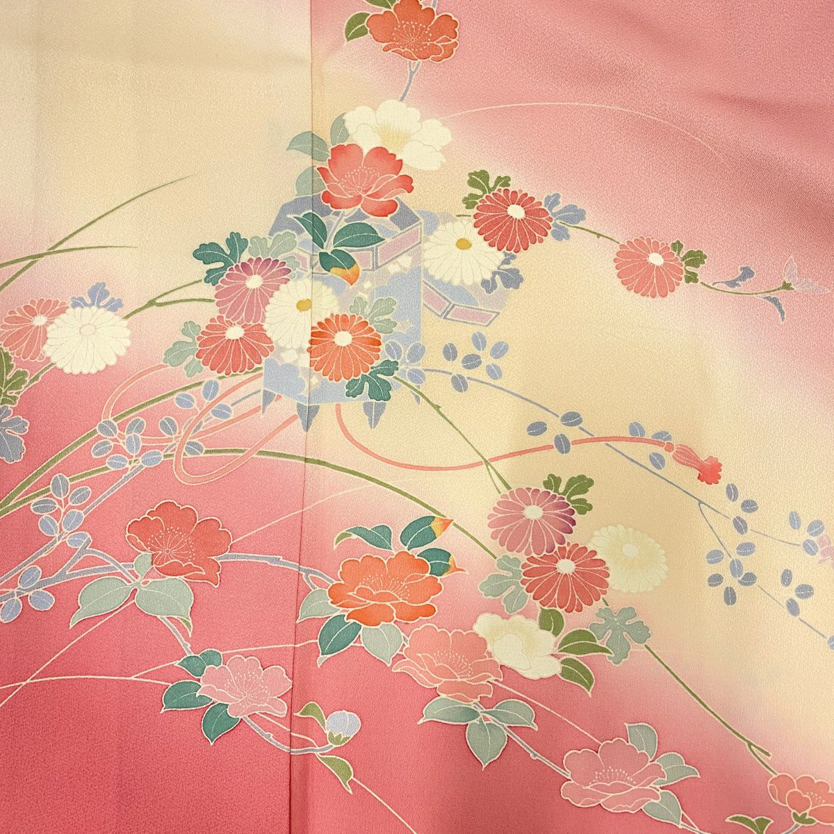 付下 身長156.5cm 袖長64cm M 雙層 貝桶 菊花 漸層 粉紅 純蠶絲 優品級