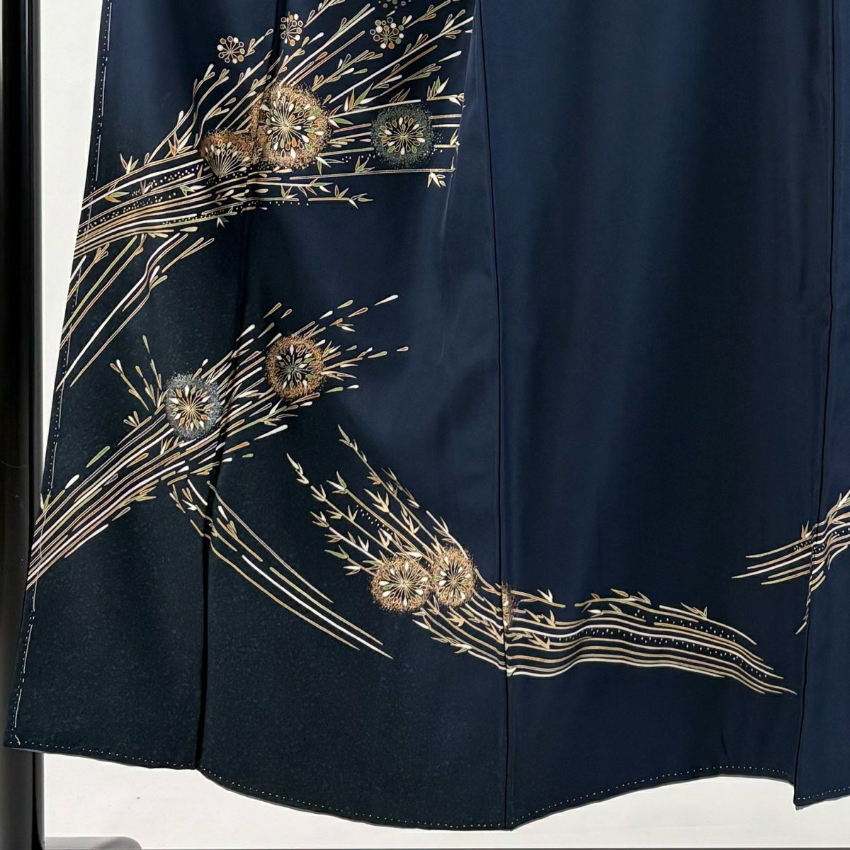 付下 身長150cm 袖長65.5cm M 雙層 花紋 葉紋 金銀彩 亮片 深藍 純蠶絲 優品級