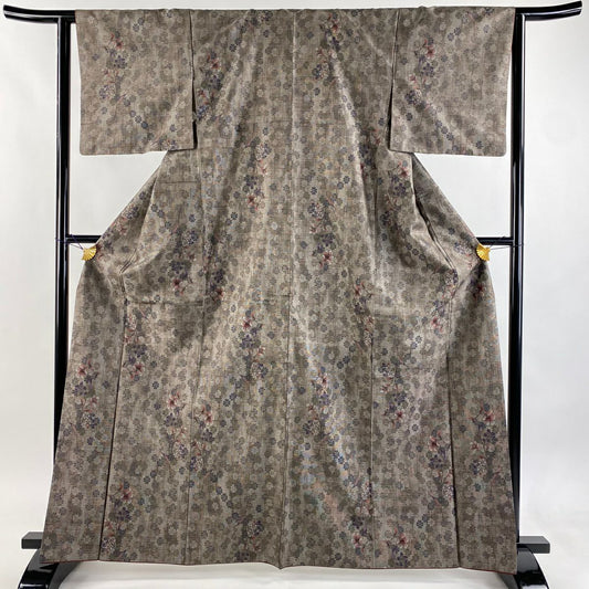 紬織 身長165cm 袖長63.5cm S 雙層 草花紋 灰茶 純蠶絲 秀品級