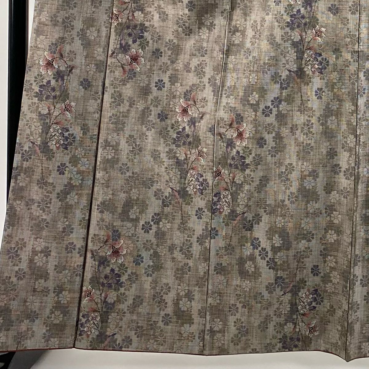 紬織 身長165cm 袖長63.5cm S 雙層 草花紋 灰茶 純蠶絲 秀品級