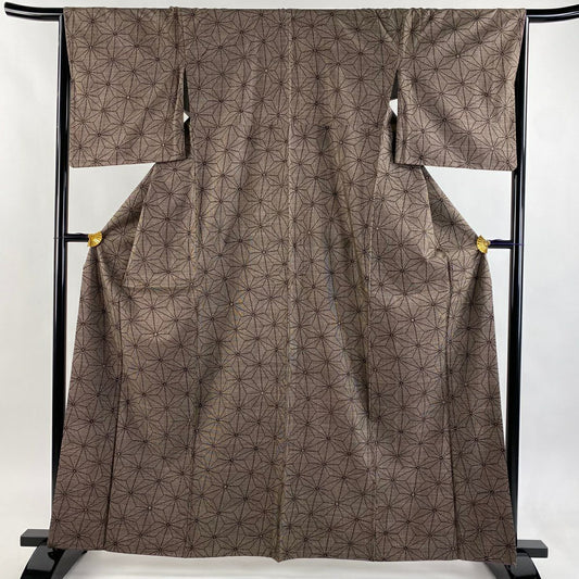 【美品】 大島紬織 身長161.5cm 袖長65cm M 雙層 純泥染 證書附 麻葉 焦茶 純蠶絲 優品級