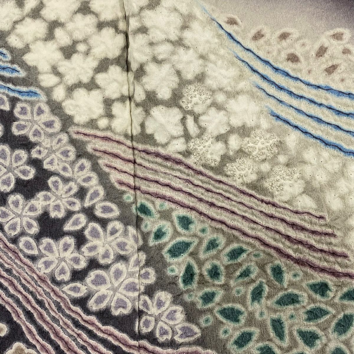 付下 身長154cm 袖長64cm M 雙層 落款有 櫻花花瓣 絞染 刺繡 深紫 純蠶絲 名品級