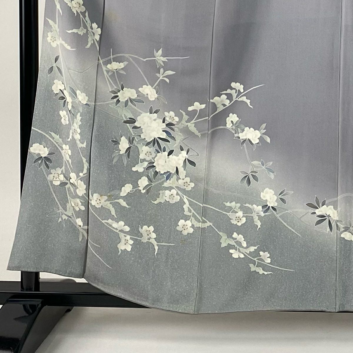 訪問服 身長158.5cm 袖長63.5cm S 雙層 山科春宣 有落款 枝花 染分 金彩裝飾 灰 純蠶絲 名品級