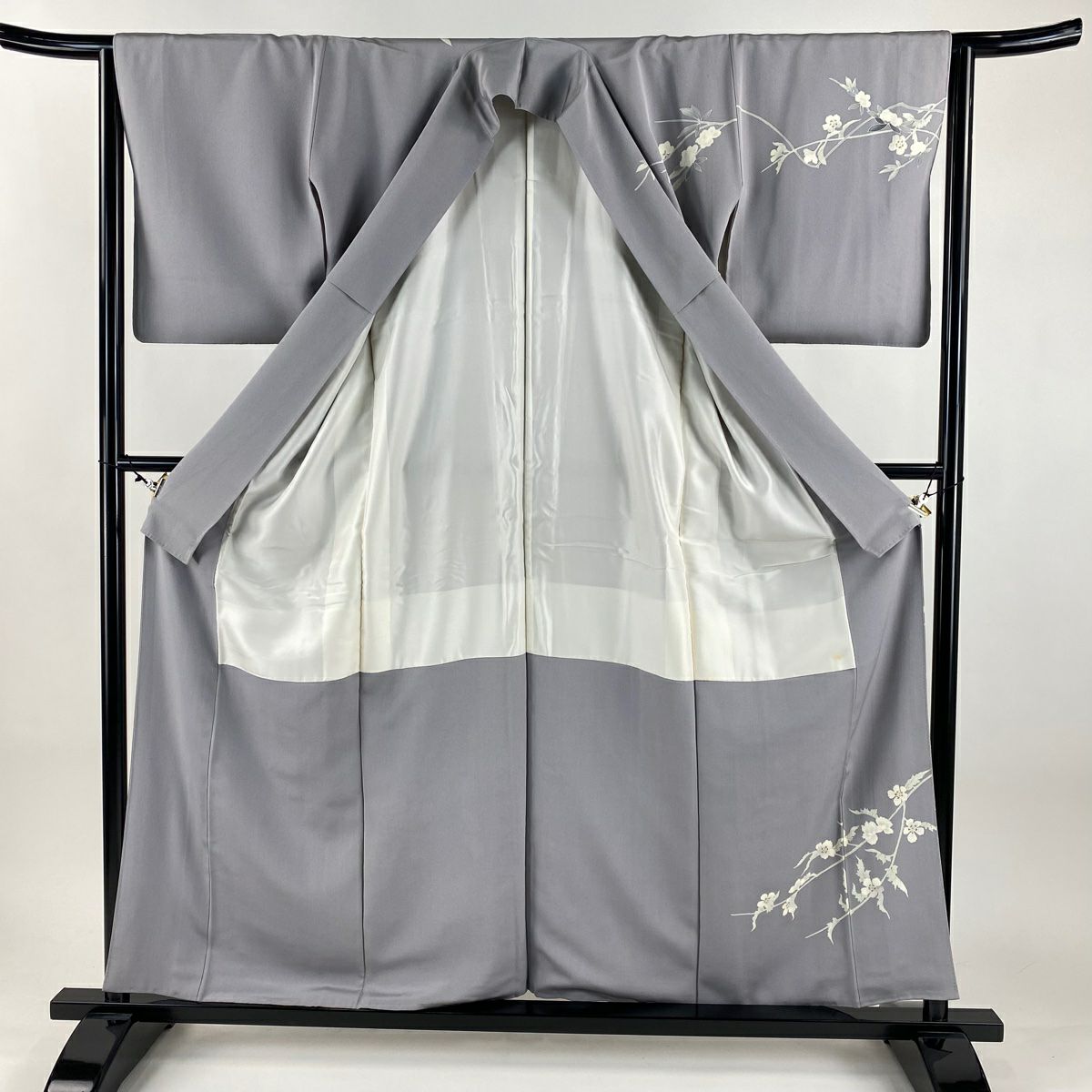訪問服 身長158.5cm 袖長63.5cm S 雙層 山科春宣 有落款 枝花 染分 金彩裝飾 灰 純蠶絲 名品級