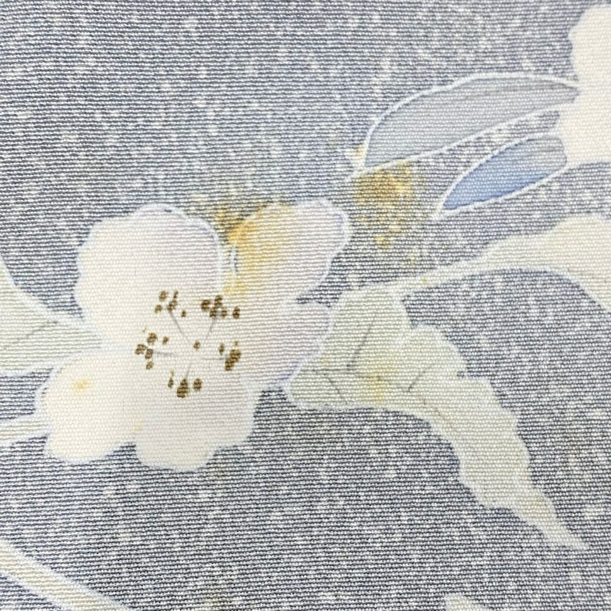 訪問服 身長158.5cm 袖長63.5cm S 雙層 山科春宣 有落款 枝花 染分 金彩裝飾 灰 純蠶絲 名品級