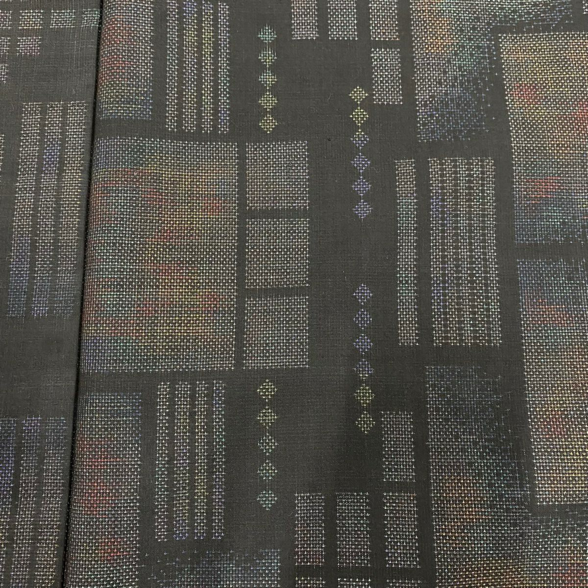 【美品】 大島紬織 身長158cm 袖長61.5cm S 雙層 吉三郎 幾何學 菱 墨 黑 純蠶絲 名品級