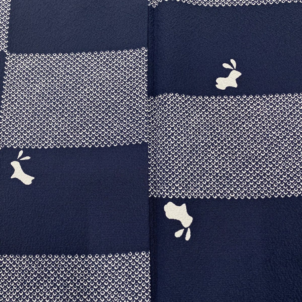 【美品】 小紋 身長158.5cm 袖長63cm S 雙層 兔子 變化市松樹 絞織 深藍 純蠶絲 名品級