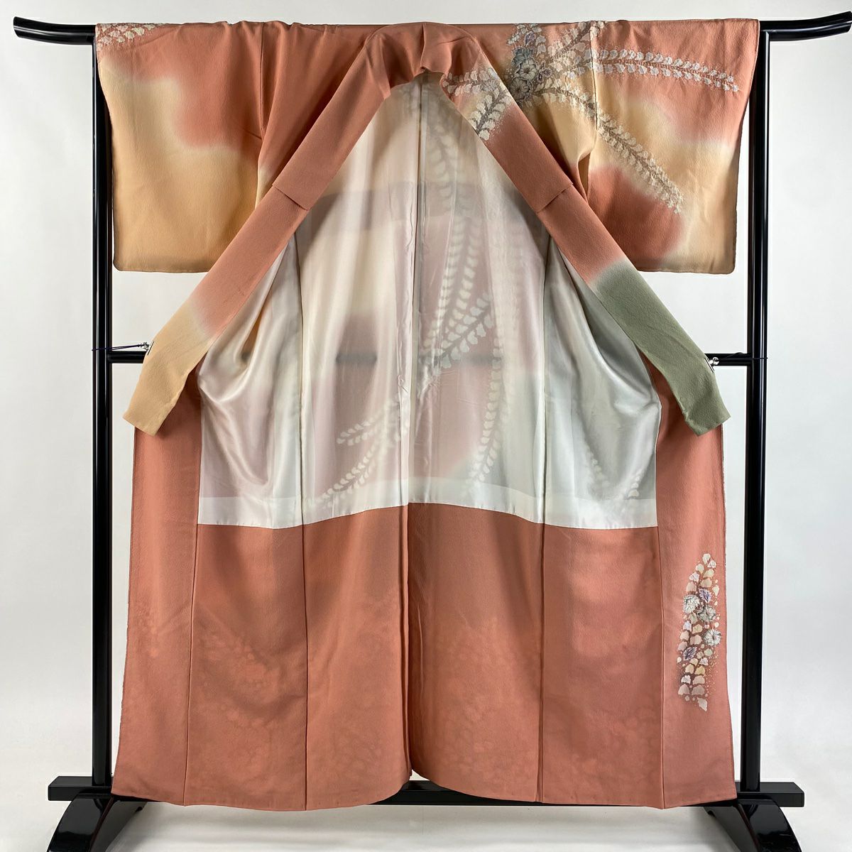 訪問服 身長159cm 袖長65.5cm M 雙層 翠山工房 有落款 辻花染 疋田 漸層 鮭粉色 純蠶絲 逸品級