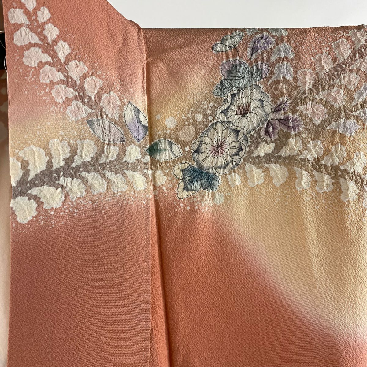 訪問服 身長159cm 袖長65.5cm M 雙層 翠山工房 有落款 辻花染 疋田 漸層 鮭粉色 純蠶絲 逸品級