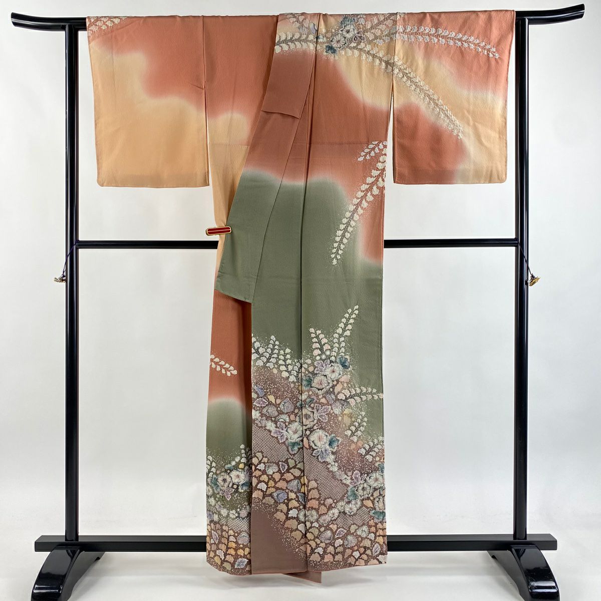 訪問服 身長159cm 袖長65.5cm M 雙層 翠山工房 有落款 辻花染 疋田 漸層 鮭粉色 純蠶絲 逸品級