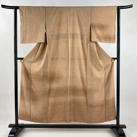 【美品】 付下 身長153.5cm 袖長62.5cm S 雙層 霞 幾何圖案 漸層 淺橙色 純蠶絲 優品級 一個紋