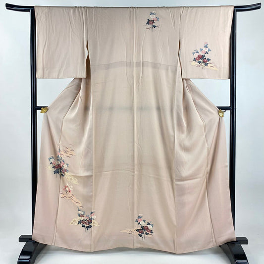 付下 身長163cm 袖長65cm M 雙層 松樹竹子梅花 菊花 粉紅 純蠶絲 優品級