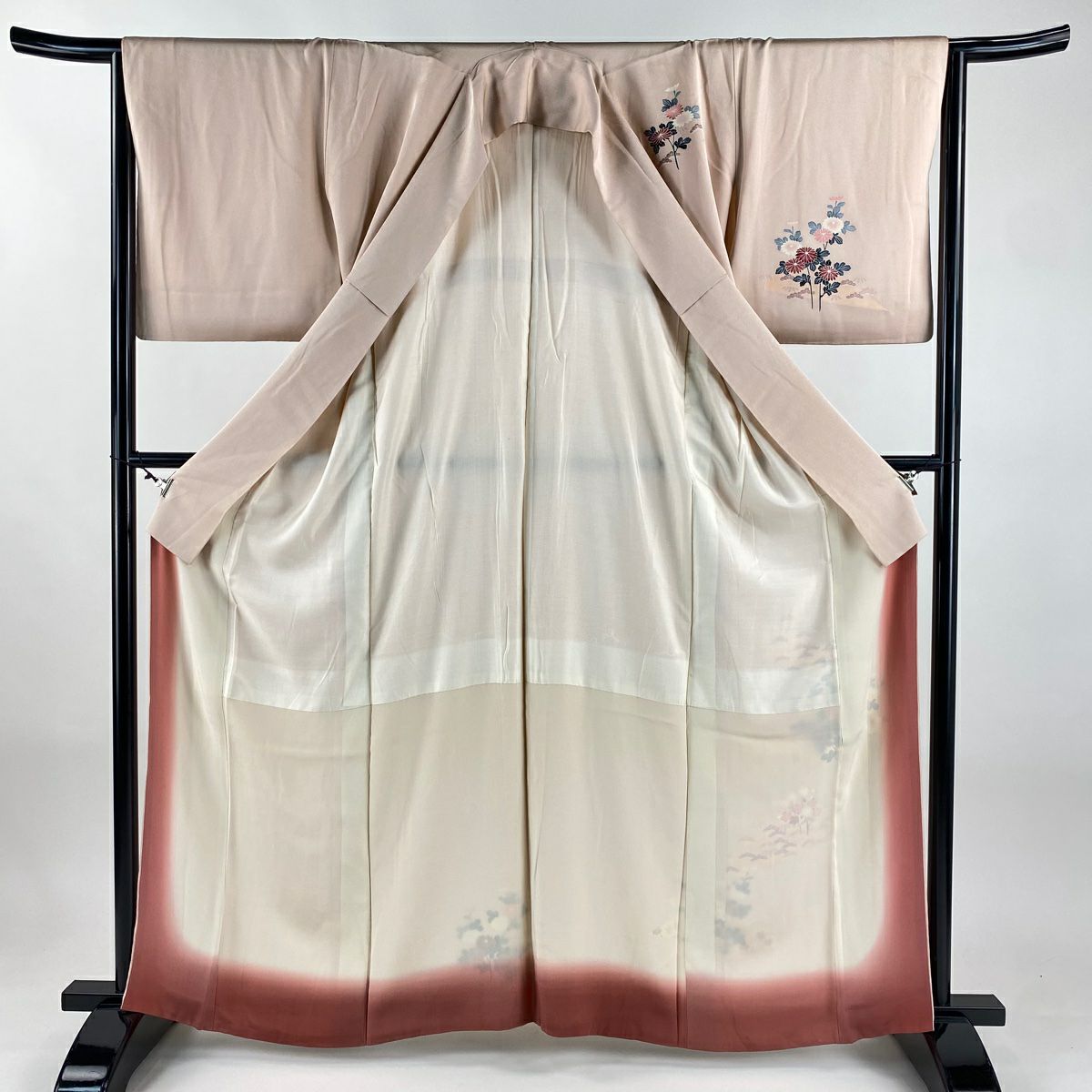 付下 身長163cm 袖長65cm M 雙層 松樹竹子梅花 菊花 粉紅 純蠶絲 優品級