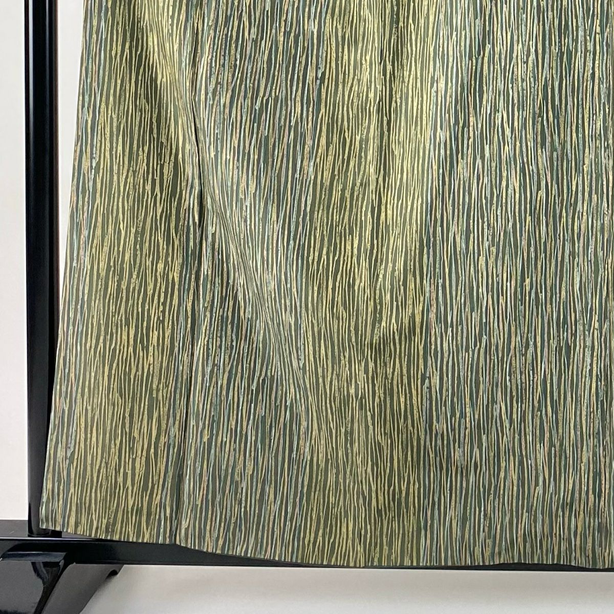【美品】 小紋 身長160cm 袖長64.5cm M 雙層 紬織織 幾何學圖案 灰綠 純蠶絲 秀品級