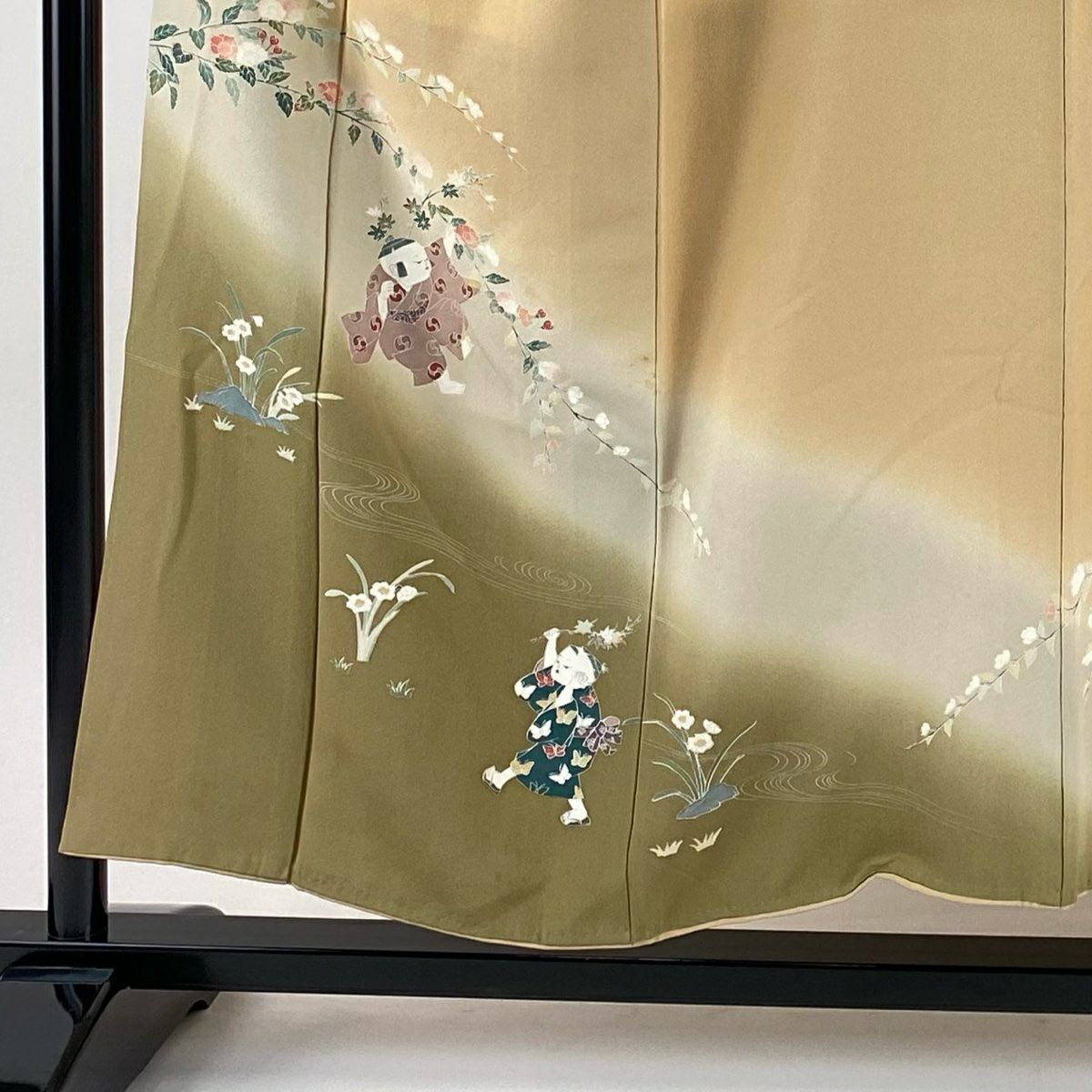 訪問服 身長153cm 袖長67cm M 雙層 落款有 童枝花 染分 ぼかし 淡茶 純蠶絲 優品級