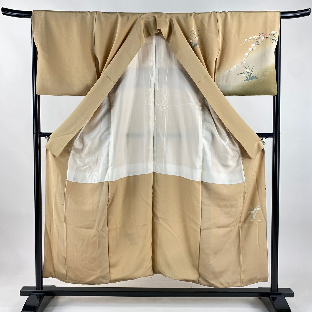 訪問服 身長153cm 袖長67cm M 雙層 落款有 童枝花 染分 ぼかし 淡茶 純蠶絲 優品級