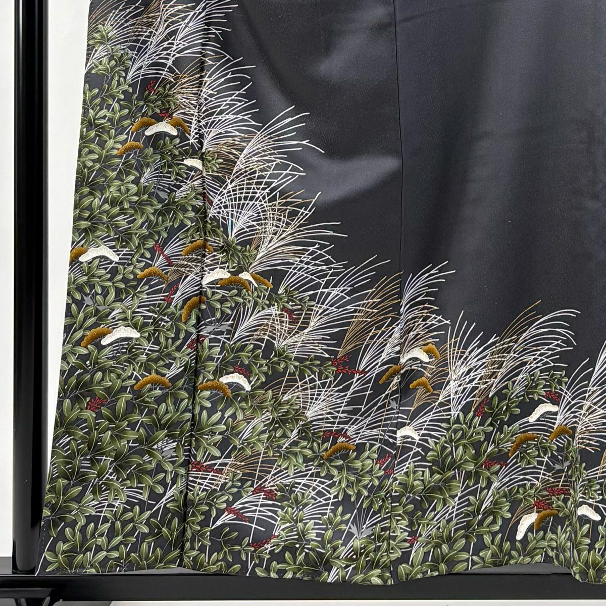 訪問服 身長157cm 袖長66.5cm M 雙層 蘆葦 秋草 金彩裝飾 灰 純蠶絲 秀品級