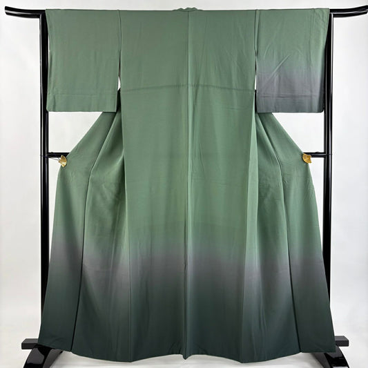 付下 身長162cm 袖長64cm M 雙層 染分 裾暈染 淺綠 純蠶絲 優品級