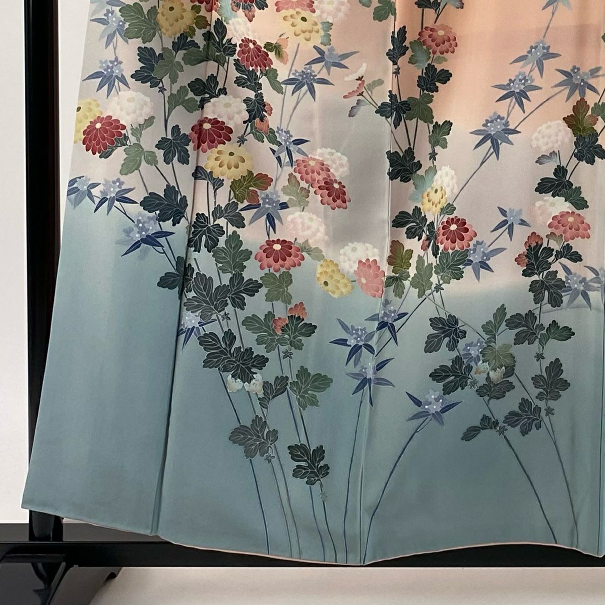 【美品】訪問服 身長157.5cm 袖長63cm S 雙層 落款あり 菊花 辨染 ぼかし 粉紅 純蠶絲 秀品級