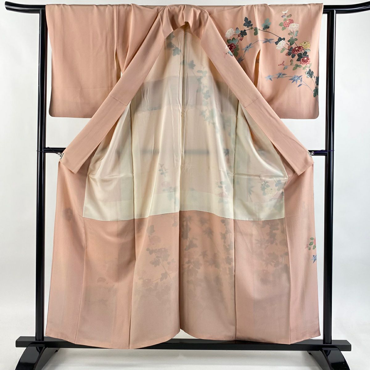 【美品】訪問服 身長157.5cm 袖長63cm S 雙層 落款あり 菊花 辨染 ぼかし 粉紅 純蠶絲 秀品級