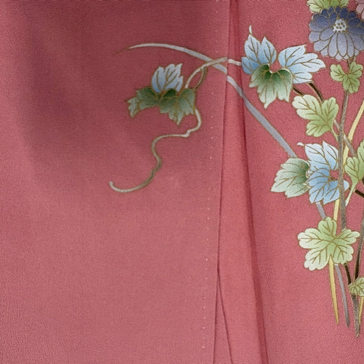 【美品】訪問服 身長163cm 袖長67.5cm L 雙層 菊花 樹木 粉紅 純蠶絲 秀品級