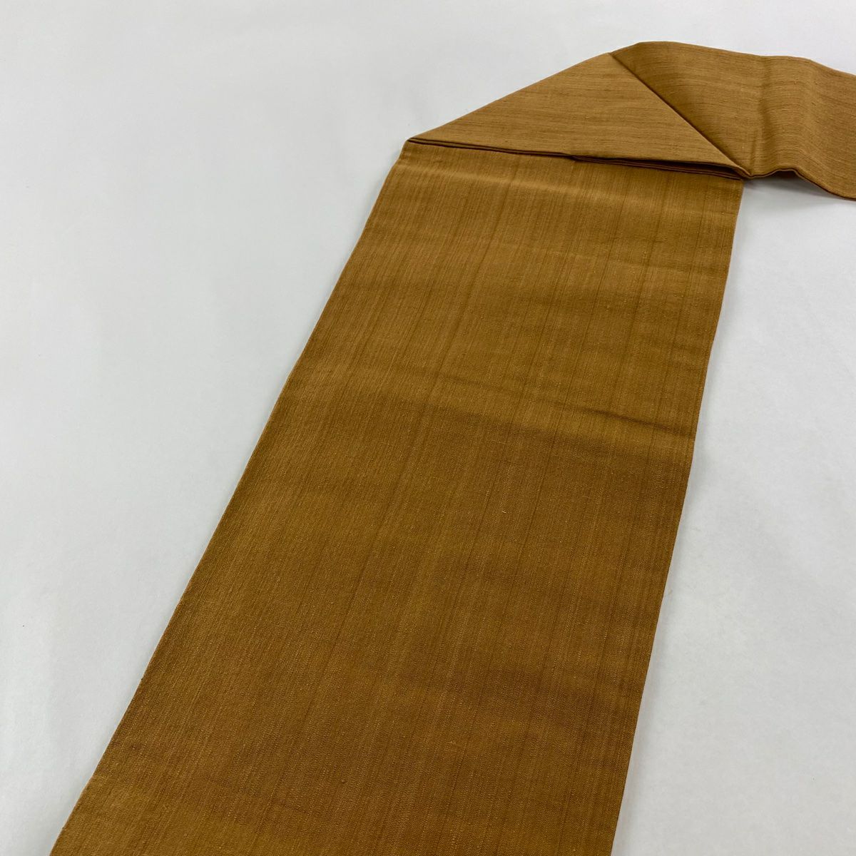 【美品】 名古屋帶 秀品級 紬織織 野菜 刺繡 山吹茶 純蠶絲