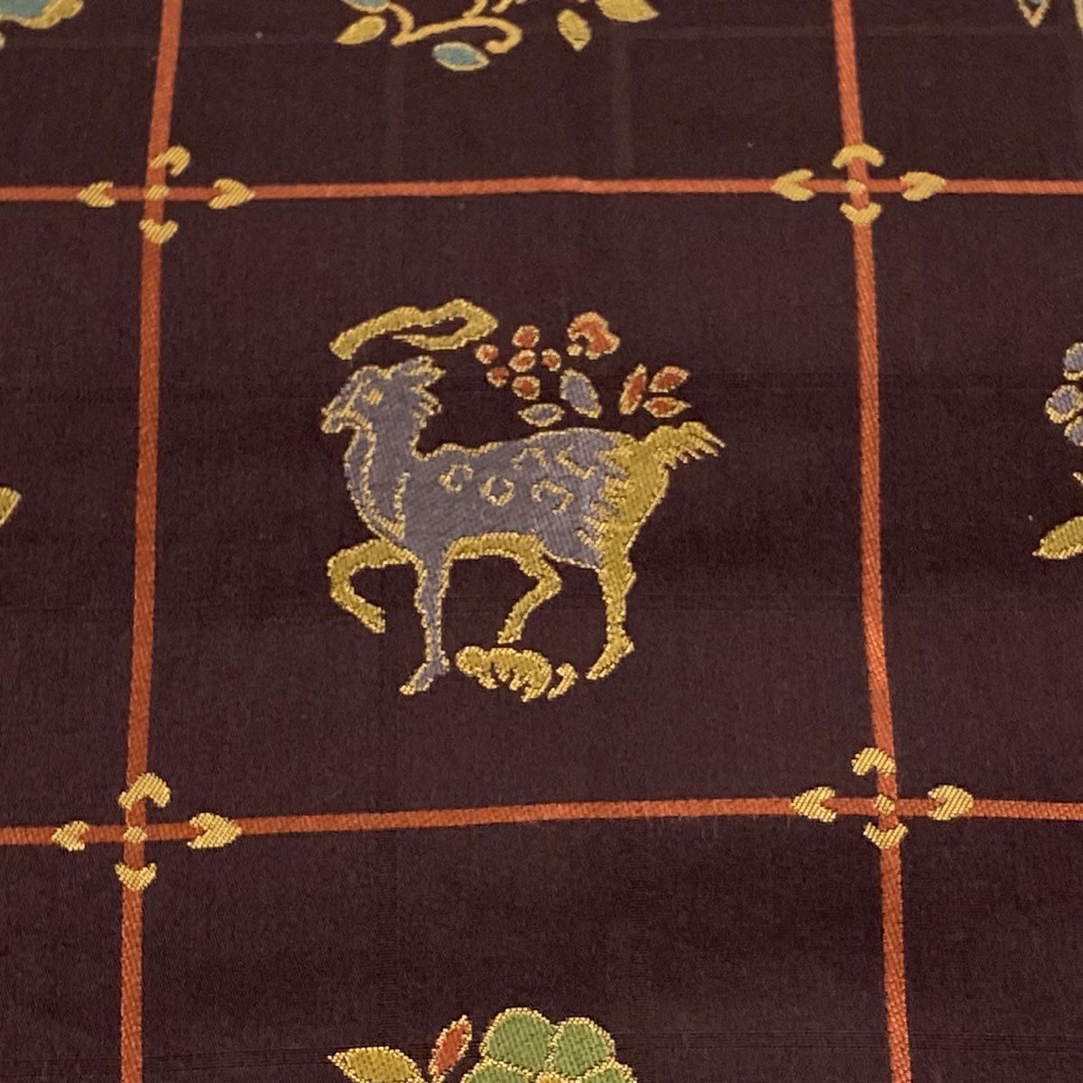 【美品】 袋帶 秀品級 有落款 あらいそ 關西仕立 花鳥 動物 金金箔 茶紫 全通 純蠶絲