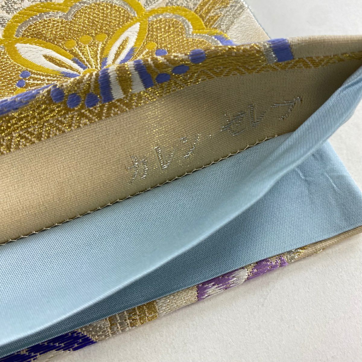 【美品】 袋帶 秀品級櫻花 七寶 金銀線 米色 六通 純蠶絲
