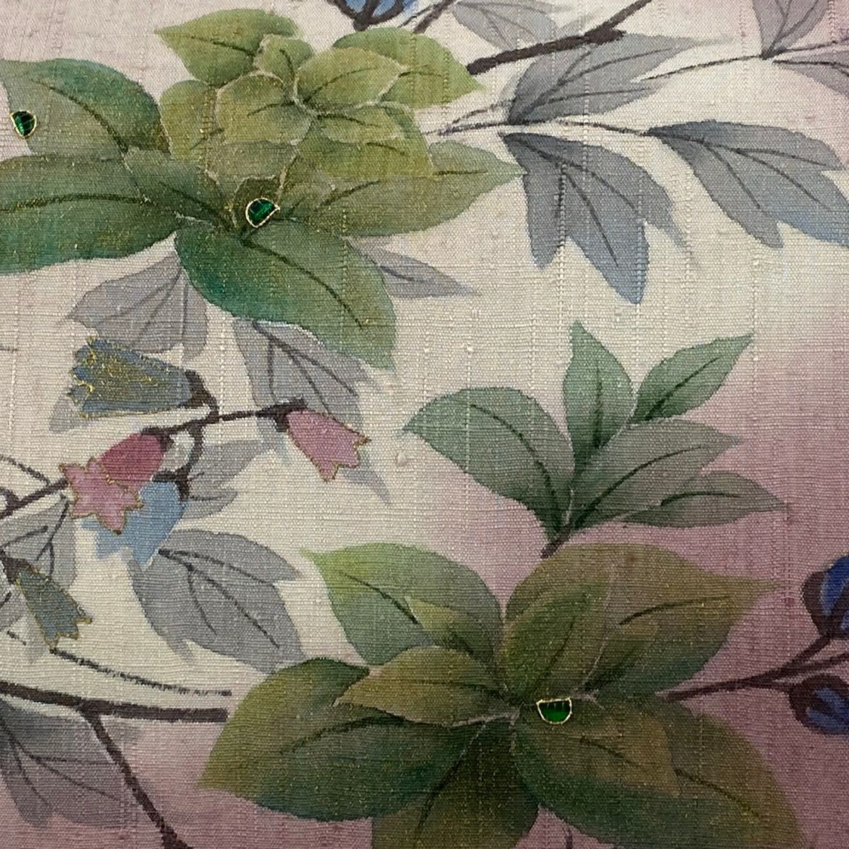 【美品】 袋帶 逸品級 枝花 金絲 金銀彩 淺紫 お太鼓圖案 純蠶絲