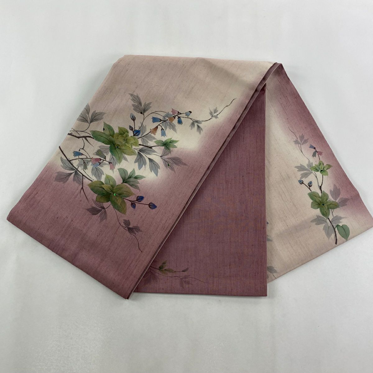 【美品】 袋帶 逸品級 枝花 金絲 金銀彩 淺紫 お太鼓圖案 純蠶絲