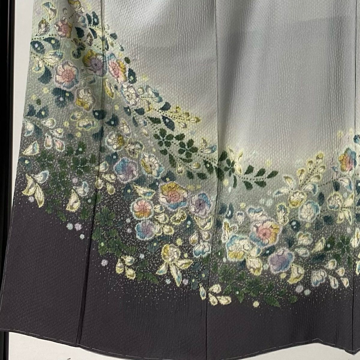 訪問服 身長151cm 袖長63.5cm S 雙層 辻花染 染分 ぼかし 青灰 純蠶絲 名品級
