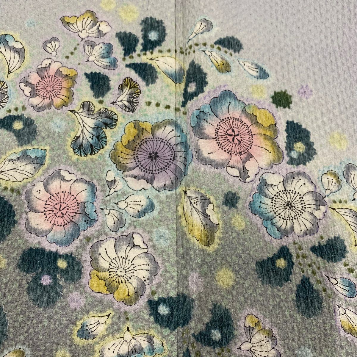 訪問服 身長151cm 袖長63.5cm S 雙層 辻花染 染分 ぼかし 青灰 純蠶絲 名品級
