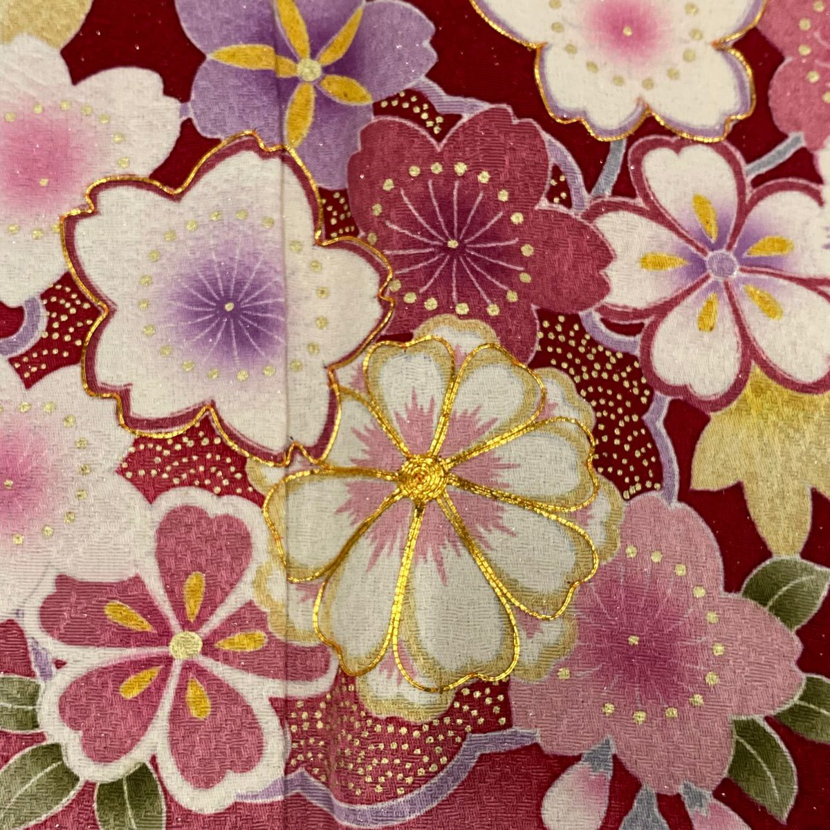 【美品】振袖禮服 身長156cm 袖長63cm S 雙層 櫻花 流水 銀通 金絲 紅 純蠶絲 名品級