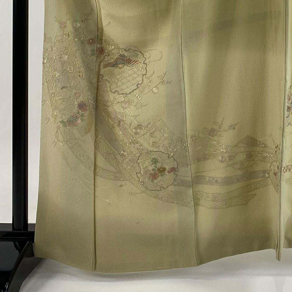 付下 身長163.5cm 袖長66cm M 雙層 雪輪 幾帳 刺繡 漸層 米色 純蠶絲 優品級 一個紋