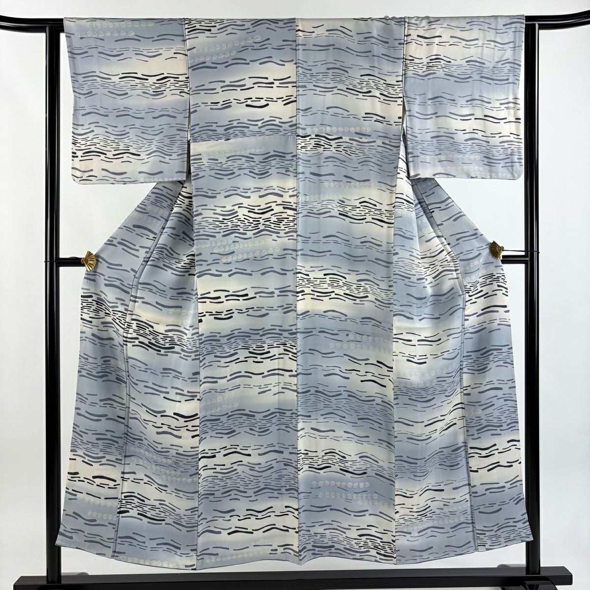 小紋 身長152cm 袖長62cm S 雙層 波 朧藍色 純蠶絲 優品級