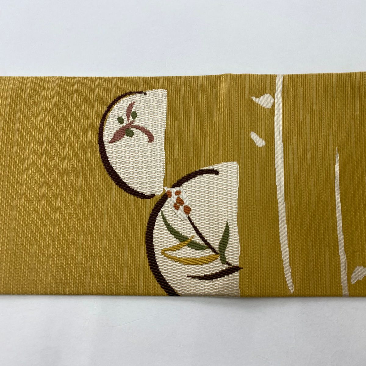 名古屋帶 秀品級 紬織織 草花紋紋 霞 山吹 純蠶絲