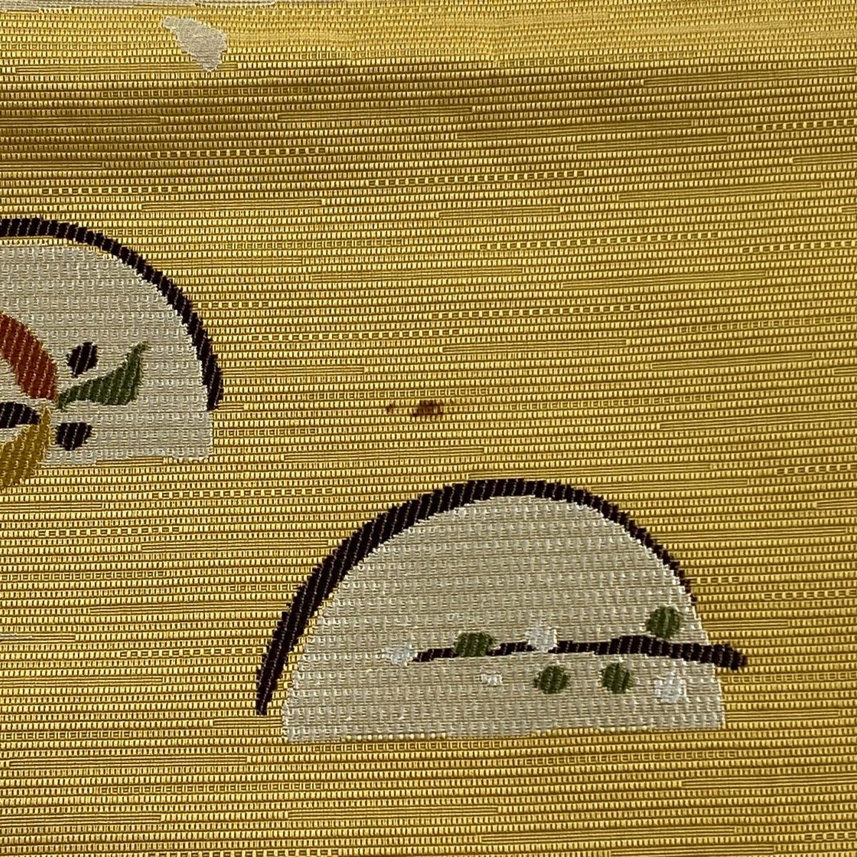 名古屋帶 秀品級 紬織織 草花紋紋 霞 山吹 純蠶絲