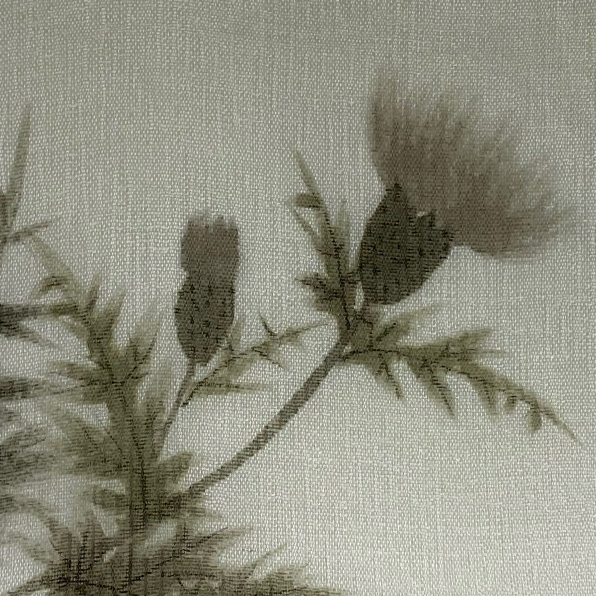 名古屋帶 秀品級 附落款 夏帶 草花紋 深藍灰色 純蠶絲