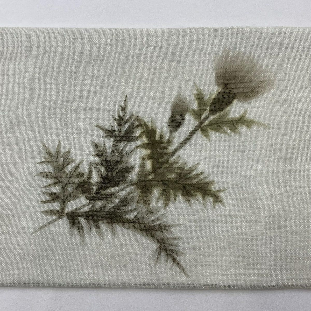 名古屋帶 秀品級 附落款 夏帶 草花紋 深藍灰色 純蠶絲