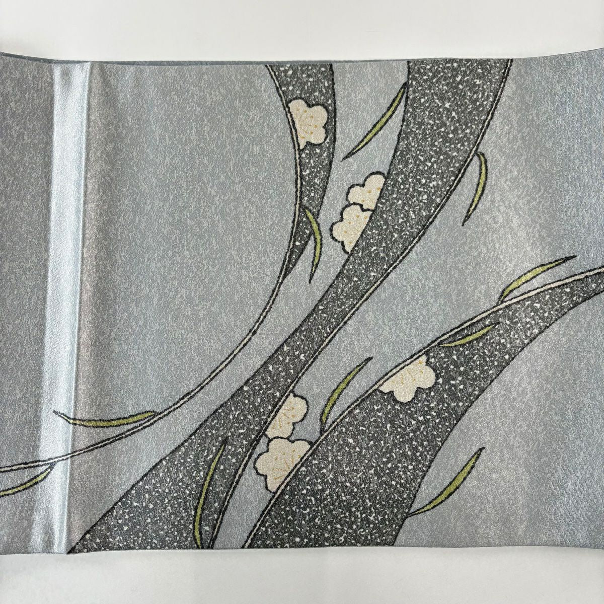 【美品】 袋帶 名品級 關西仕立 番傘 柳 金金箔 金銀彩 青灰 純蠶絲 お太鼓柄
