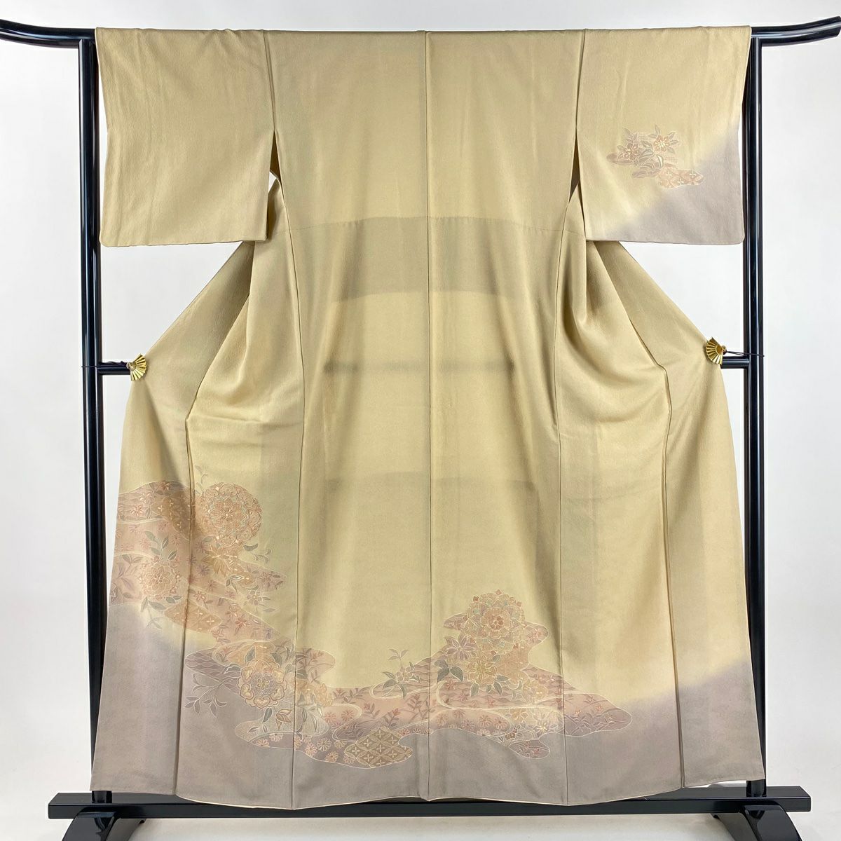 【美品】 付下 身長157cm 袖長63.5cm S 雙層 華紋 草花紋紋 刺繡 漸層 米色 純蠶絲 名品級